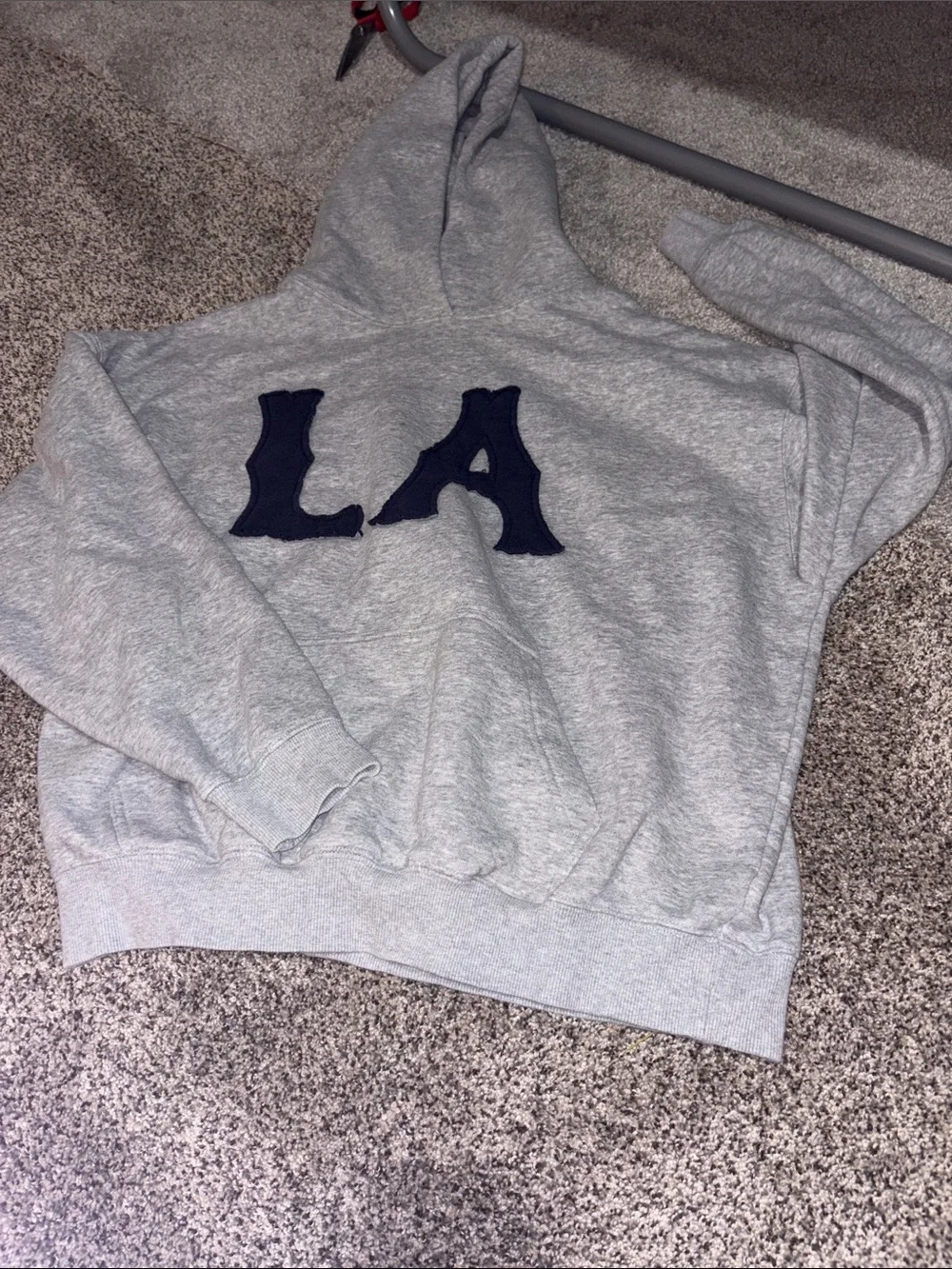 PacSun Gray Crewneck Hoodie with Navy LA Applique
